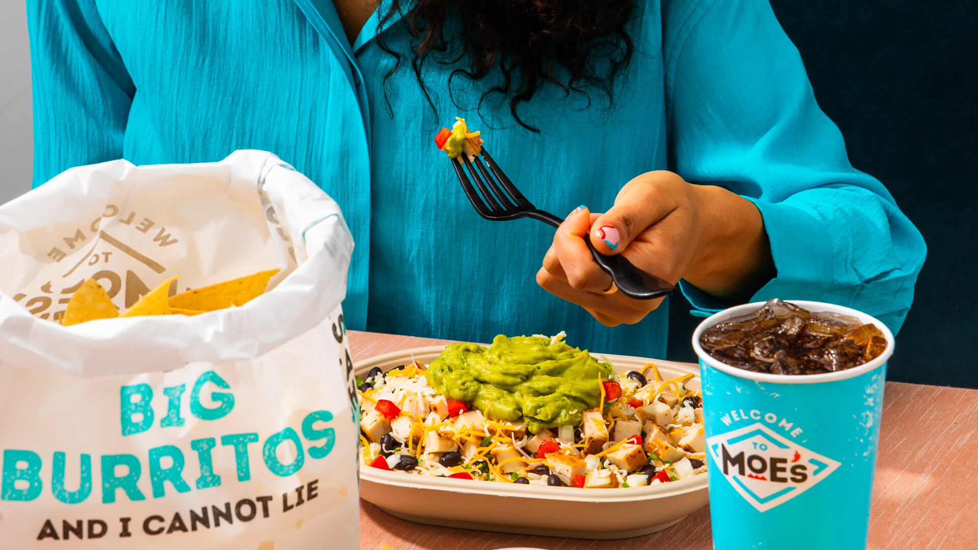 Moe's Bowl Chips and Drink